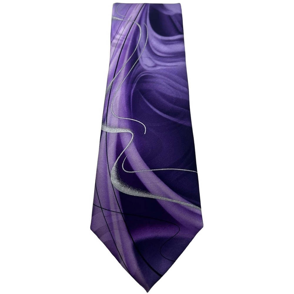 Jerry Garcia Blue Fan Collection 62 Purple Abstract Silk Tie Silver Waves Mens